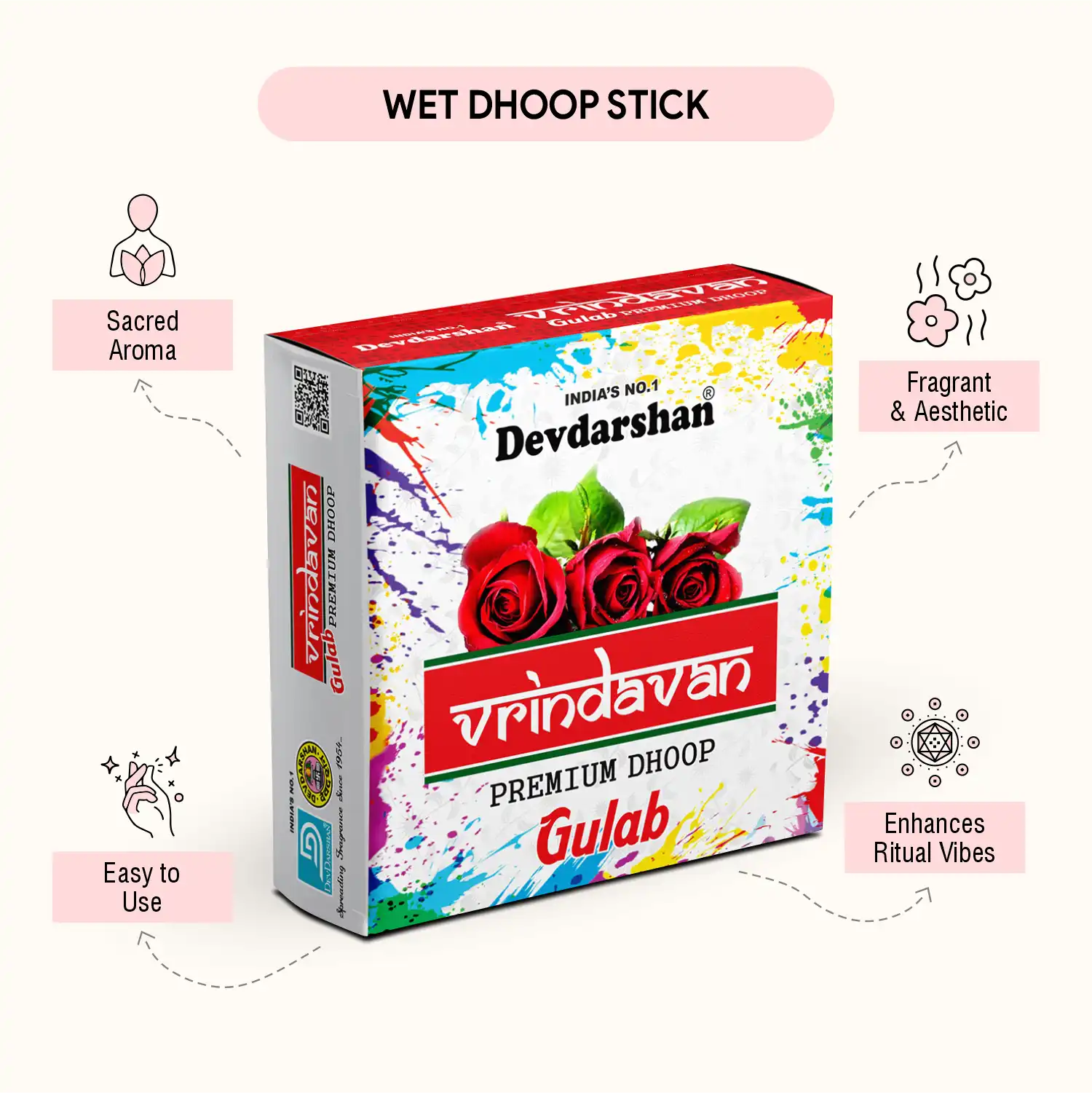 Gulab Vrindavan Premium Wet Dhoop Sticks (20 Sticks) 3