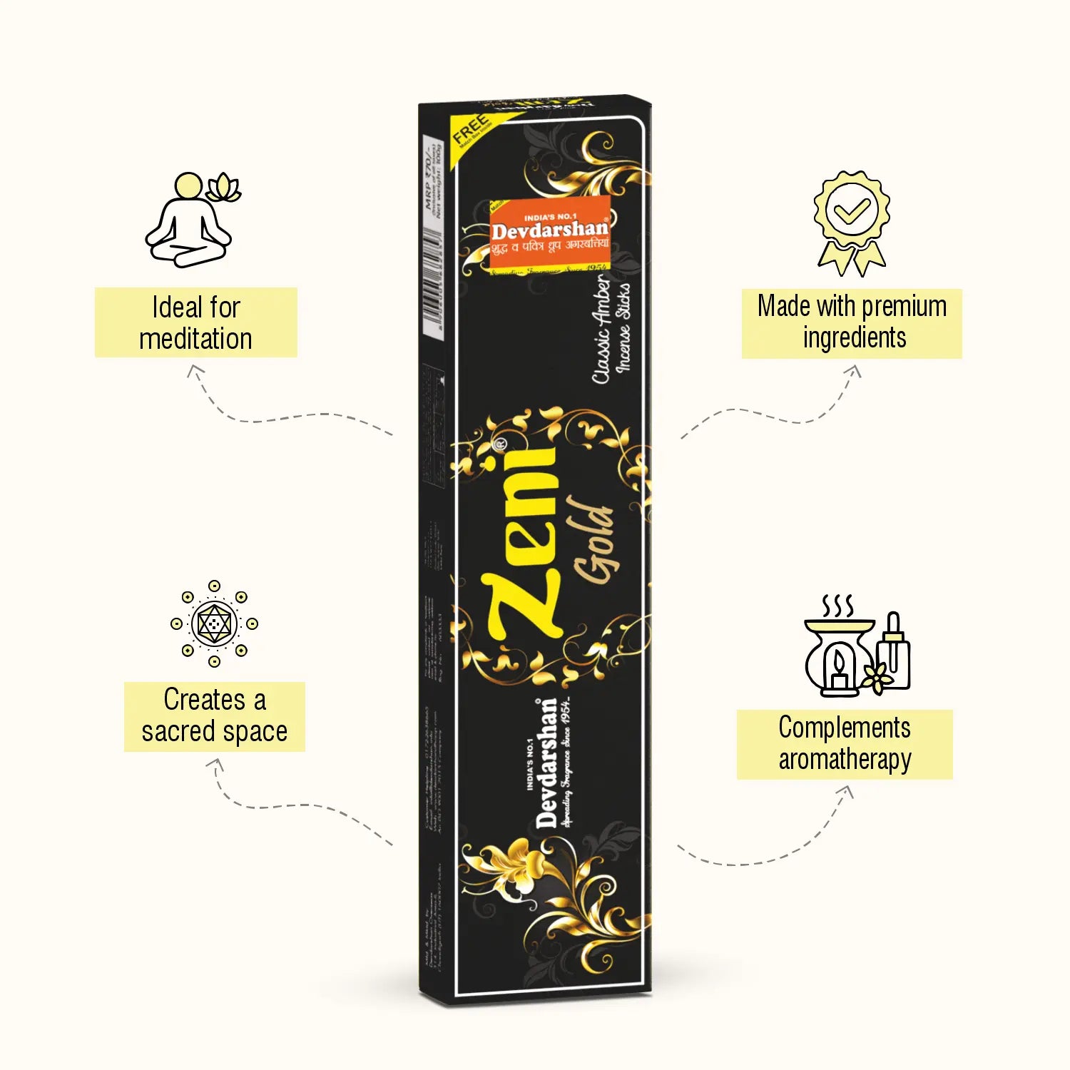 Shop Zeni Gold Incense Sticks (100g) – Premium Aroma – DevDarshan