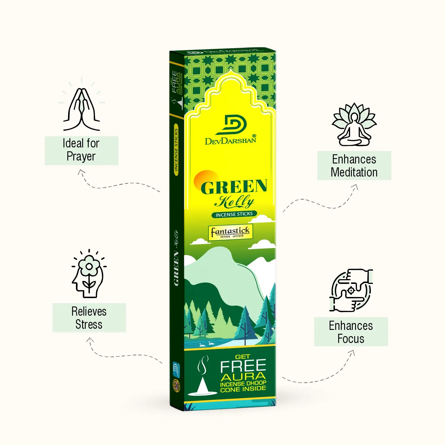 Green Kelly Incense Sticks with Free Dhoop Cones (100g)