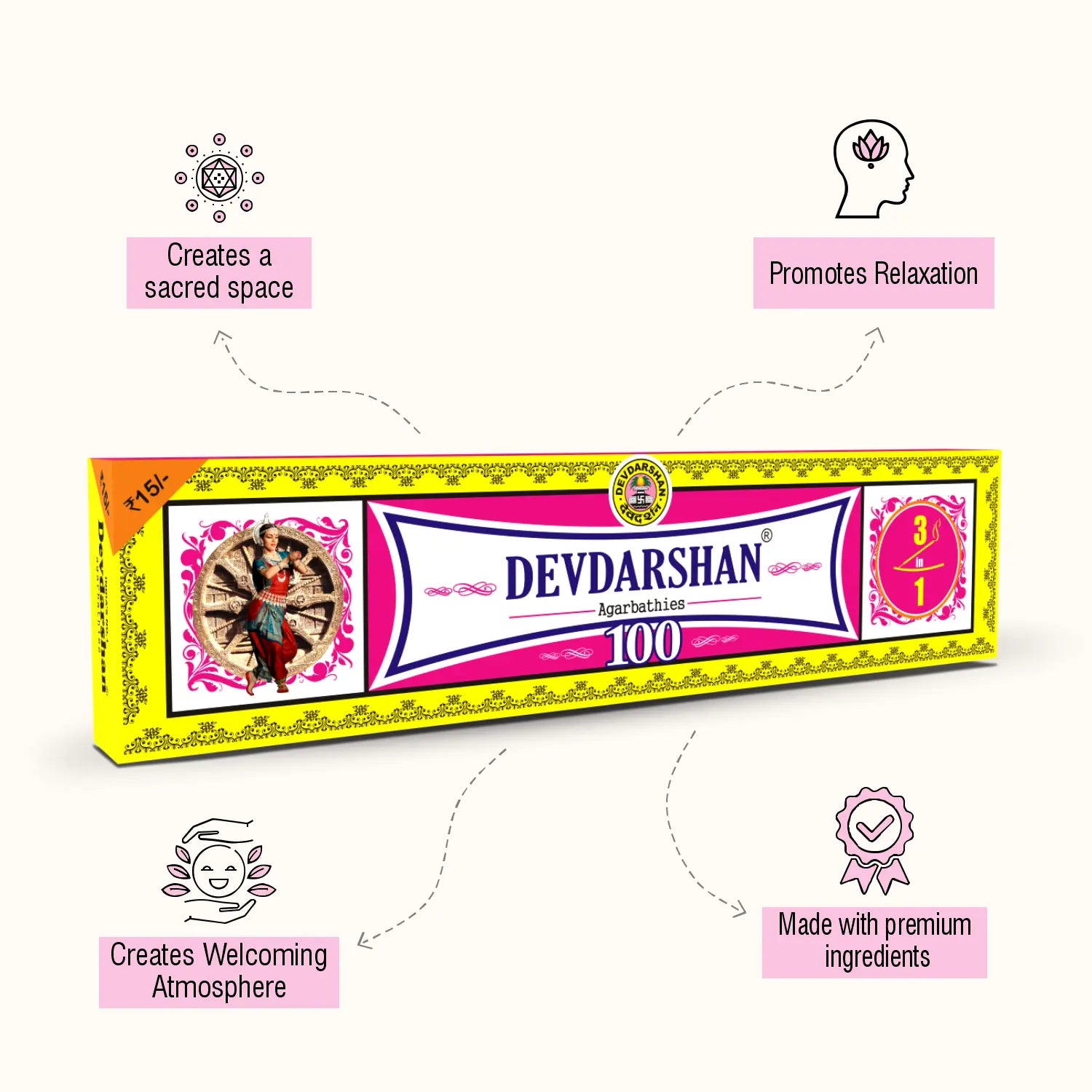 Devdarshan 100 3 in 1 Incense Sticks (25g) 3