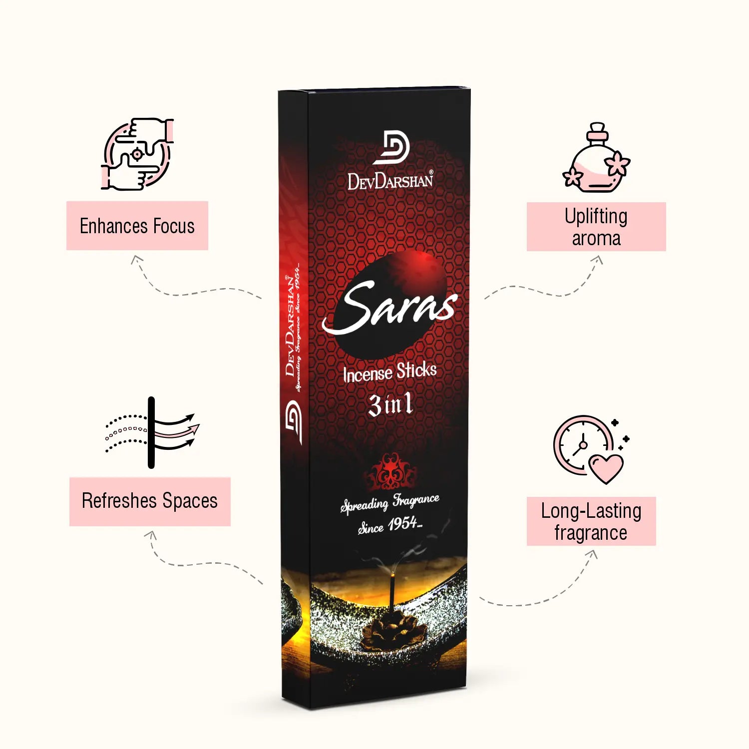 Saras 3 in 1 Incense Sticks (40g)