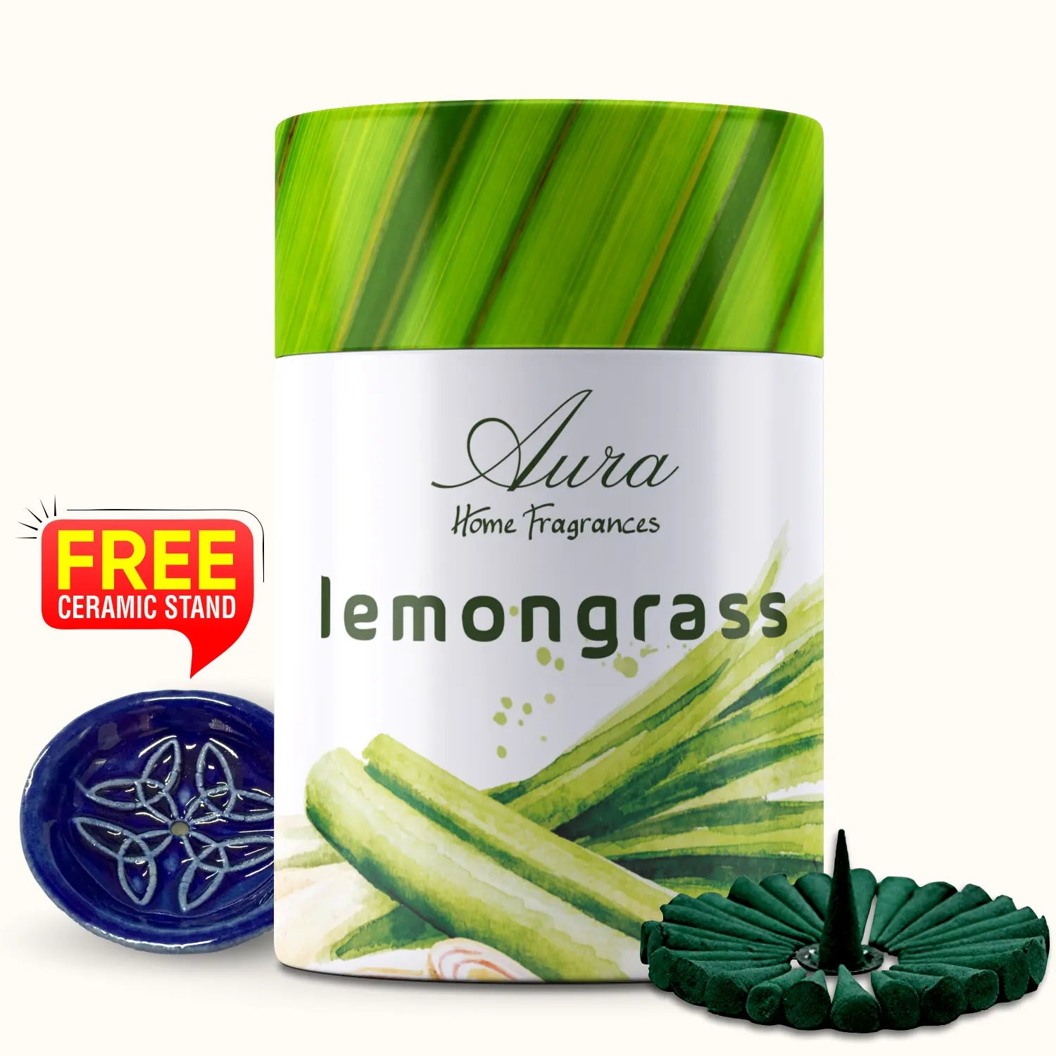 Buy Aura Lemongrass Dhoop Cone with Free Ceramic Stand