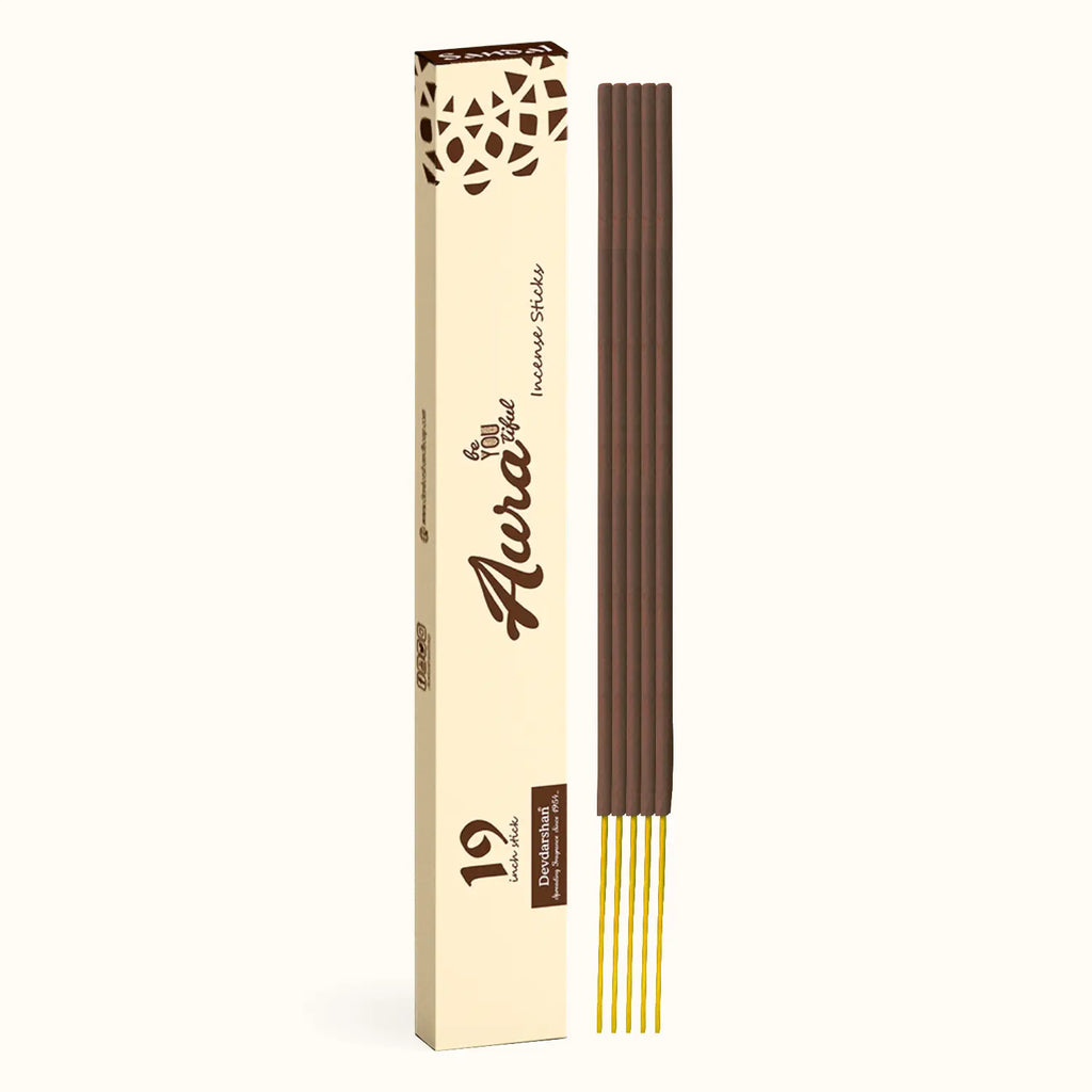Aura Sandal Long Incense Sticks - Calming Sandalwood Aroma