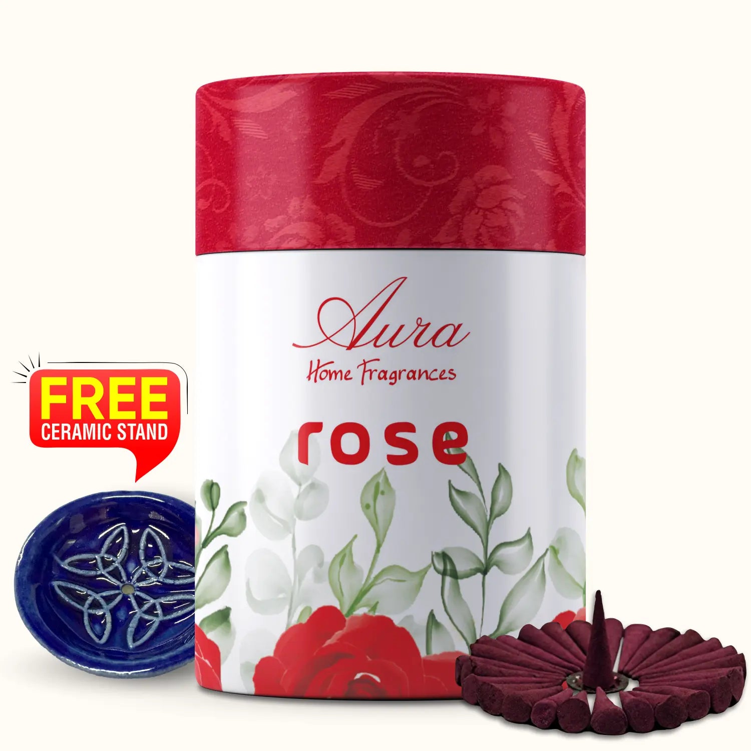 Shop Aura Rose Dhoop Cone Tube with Free Ceramic Stand
