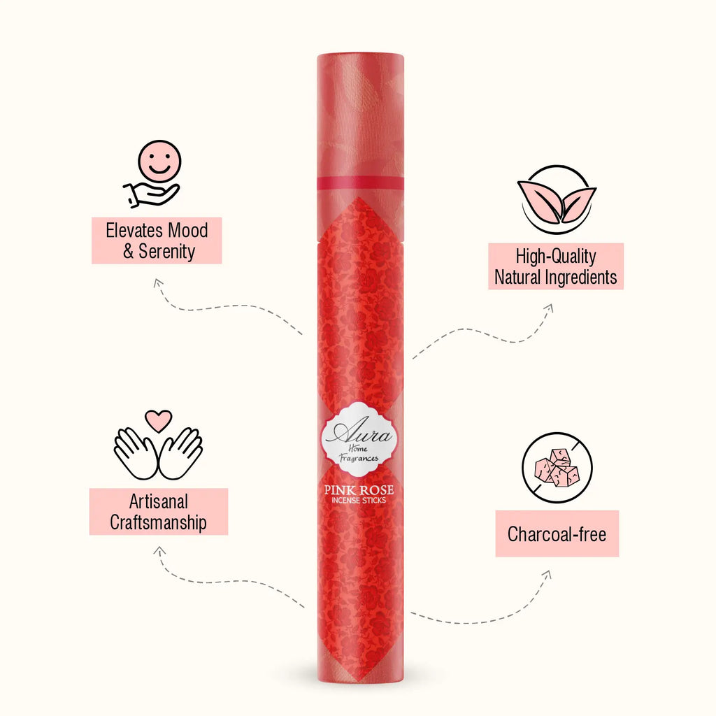 Pink Rose Aura Incense Sticks Tube Pack (40g) 3