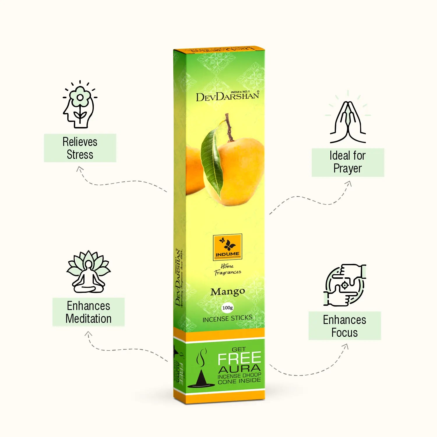 Indume Mango Incense Sticks with Free Dhoop Cones (100g)