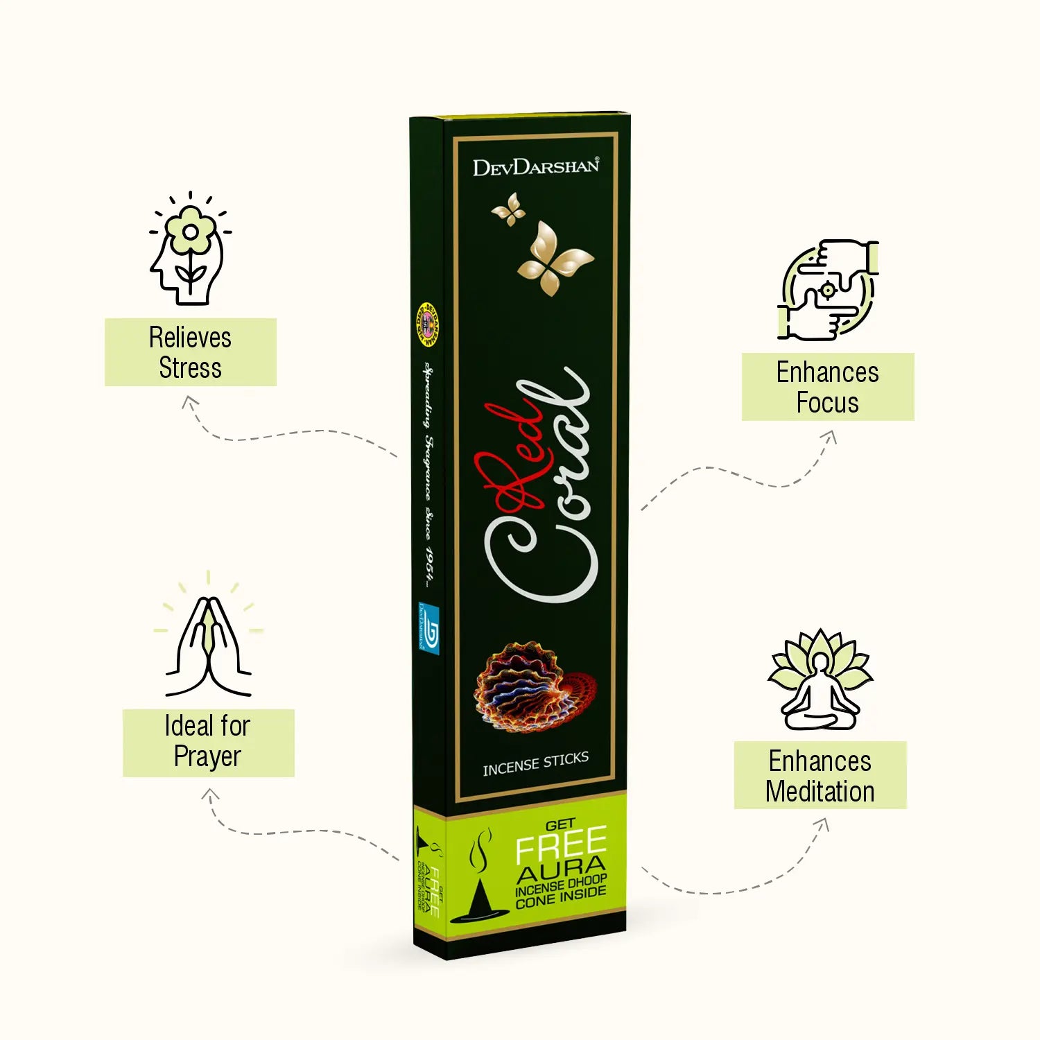 Red Coral Incense Sticks with Free Dhoop Cone (100g)