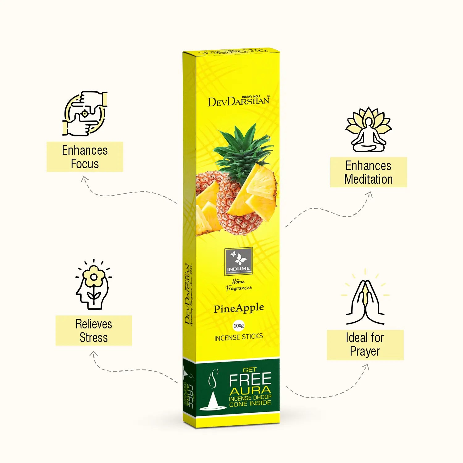 Indume Pineapple Incense Sticks with Free Dhoop Cones (100g)