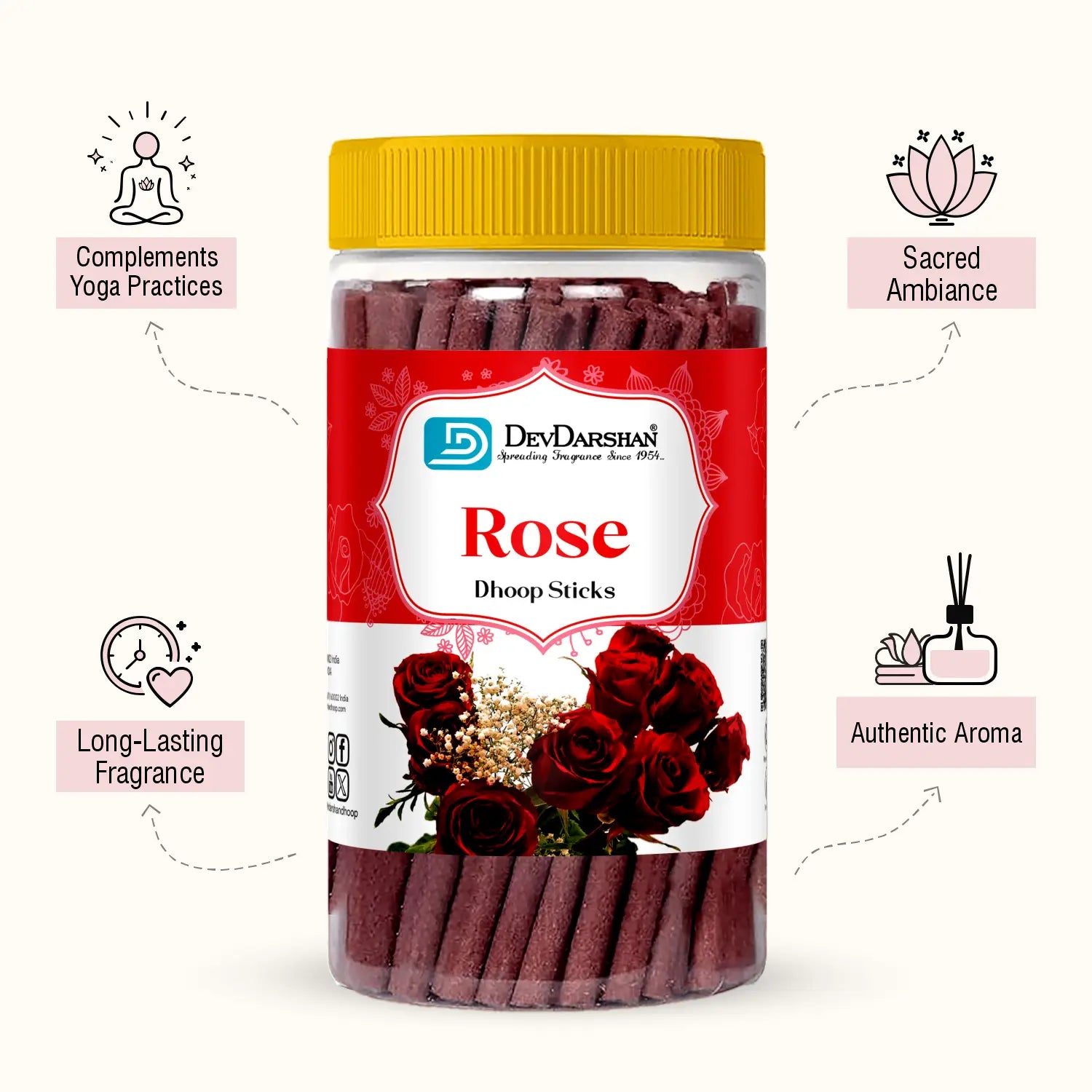 Rose Dry Dhoop Sticks Jar (85g) 3