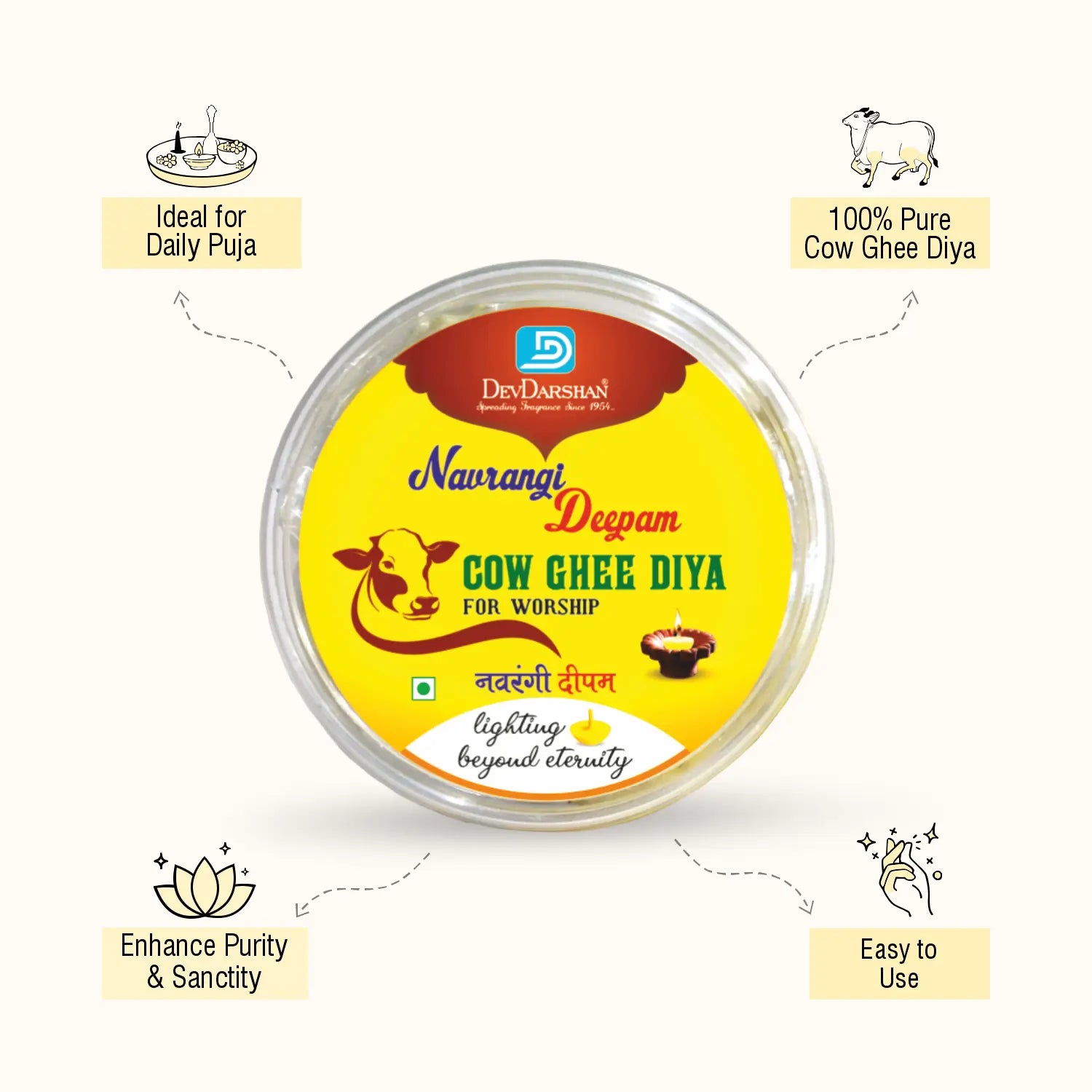 Navrangi Deepam Cow Ghee Diya Batti (100 Pieces) 2