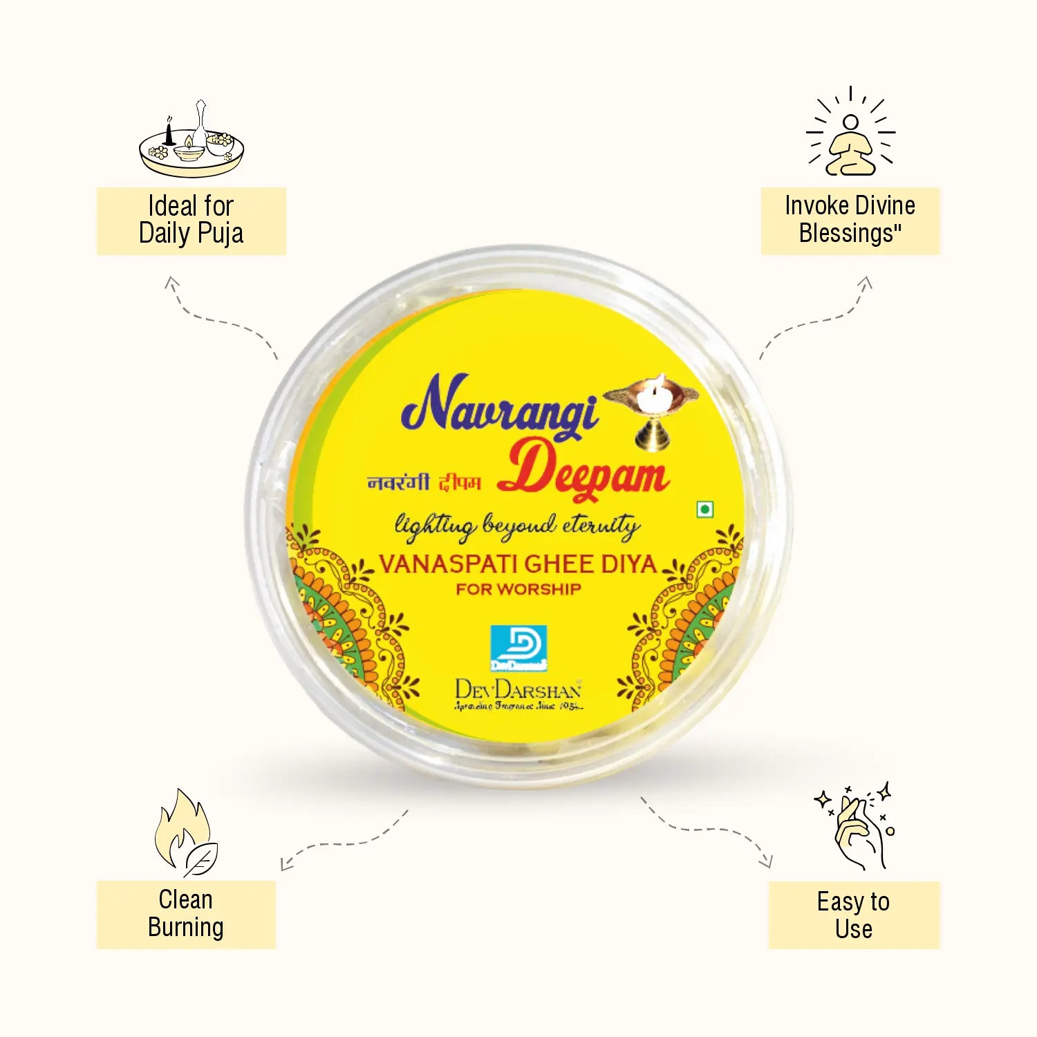 Navrangi Deepam Vanaspati Ghee Diya Batti (100 Pieces) 2