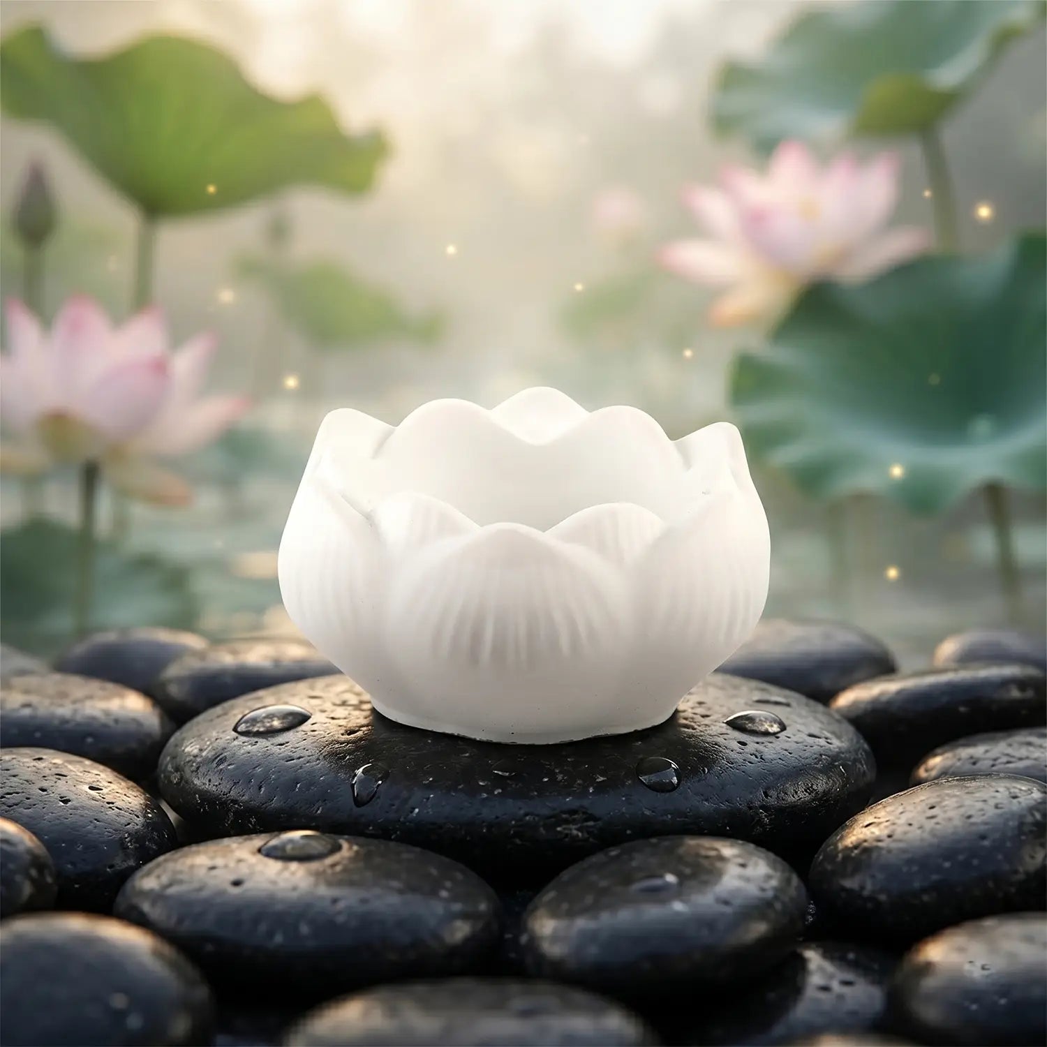 Ceramic Lotus Tealight Candle Holder (Classic Off-White)