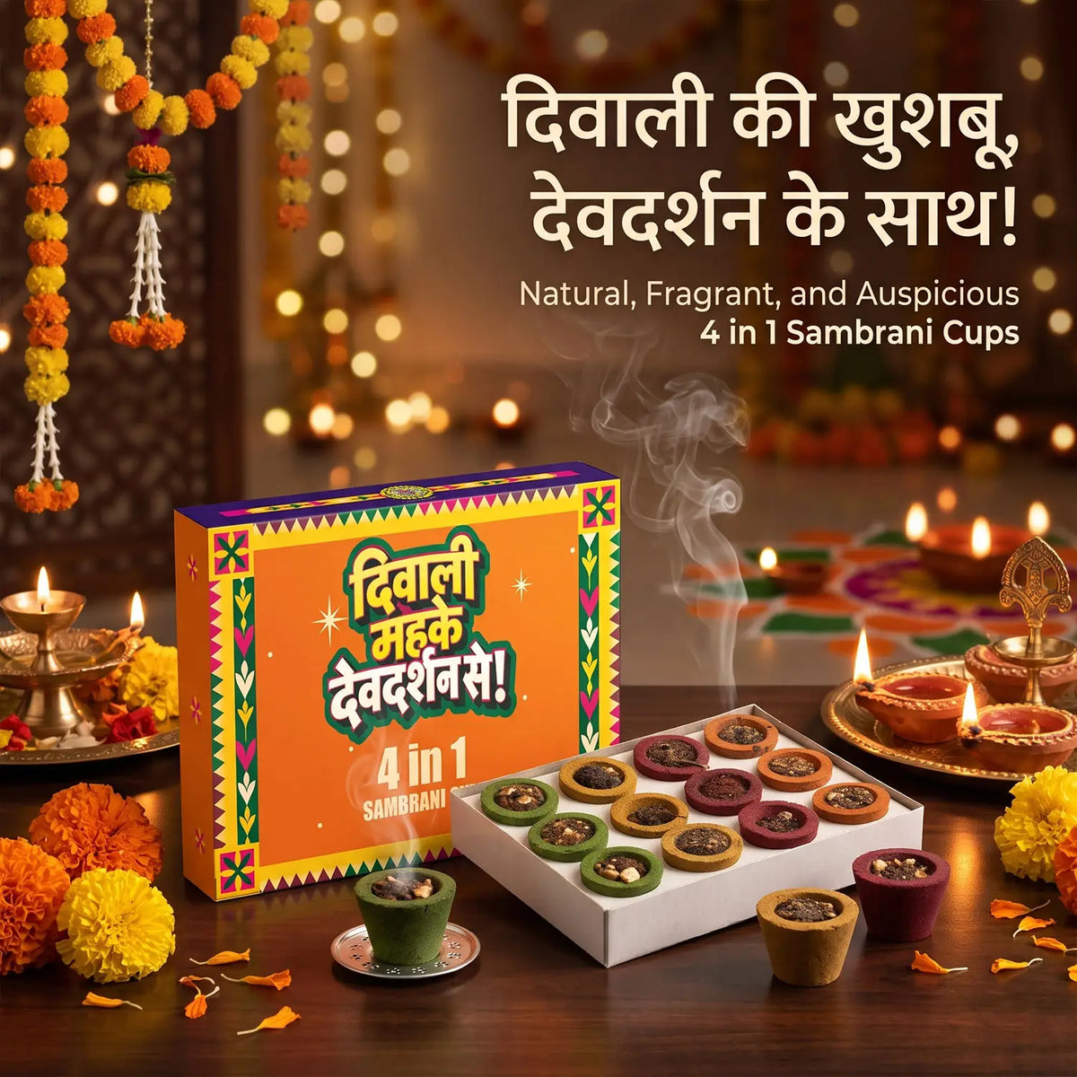 Diwali Special 4in1 Sambrani Cups (12 Cups)