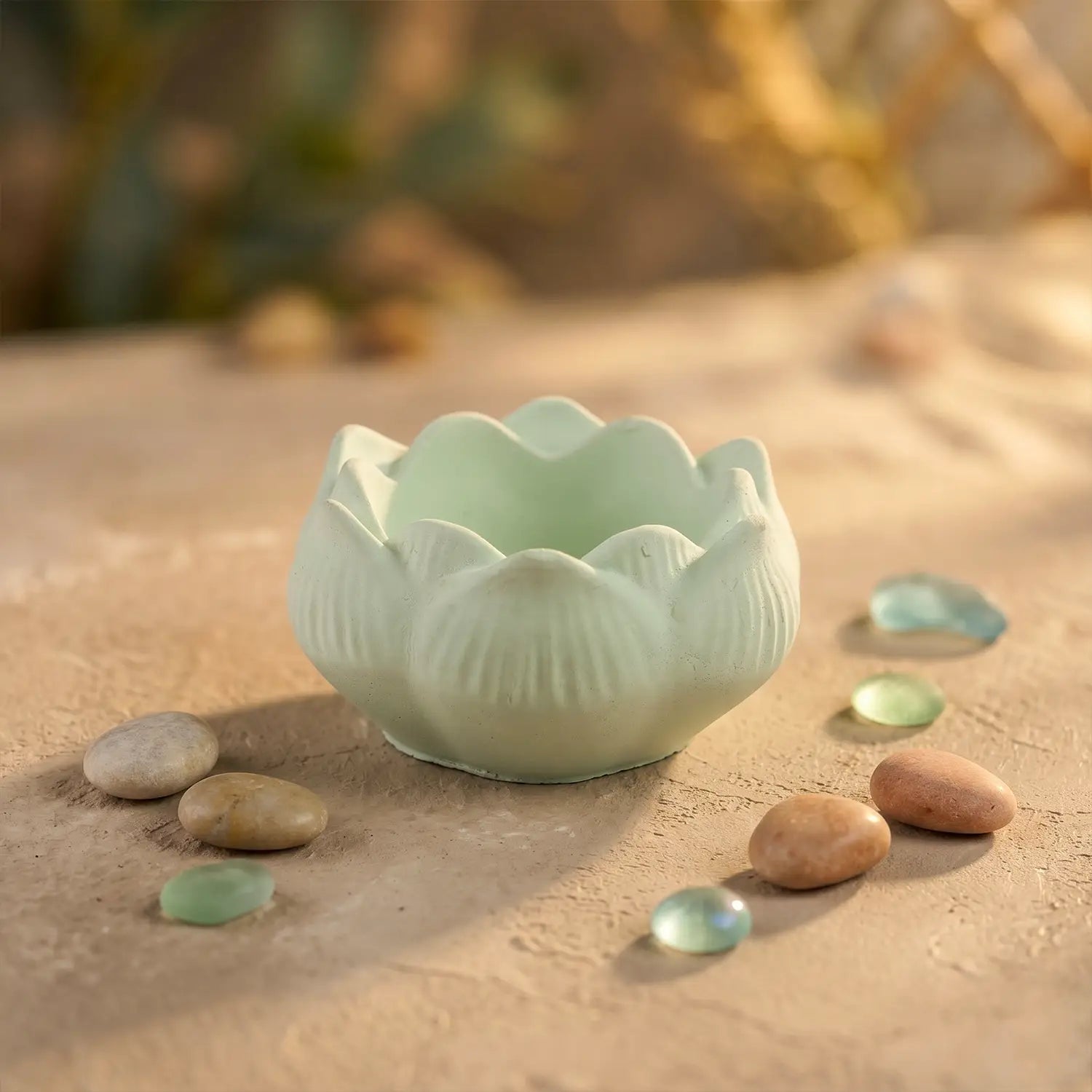 Ceramic Lotus Tealight Candle Holder (Sage Green)