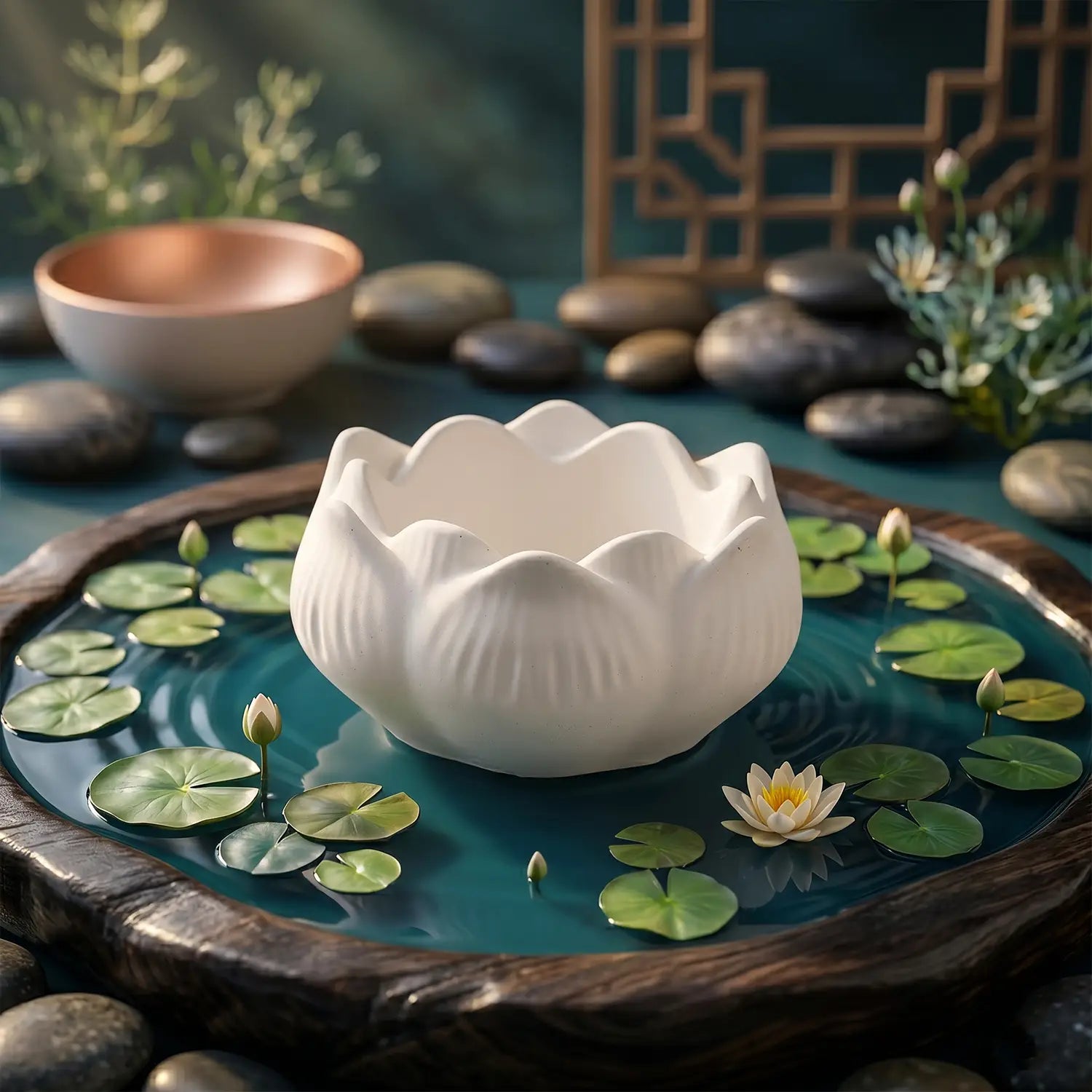 Ceramic Lotus Tealight Candle Holder (Sky Blue)
