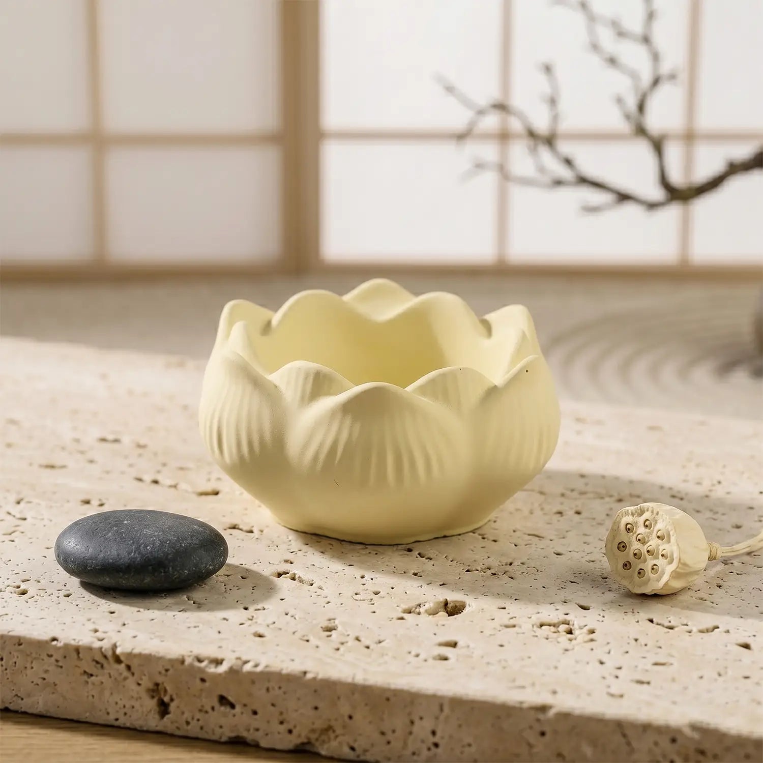 Ceramic Lotus Tealight Candle Holder (Sunshine Yellow)