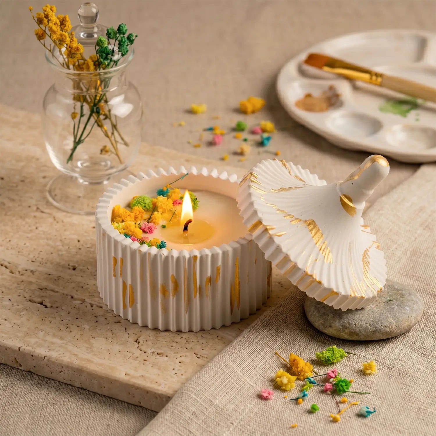 Trinket Jar Scented Candle with Dome Lid (Off White Gray with Stokes of Gold)