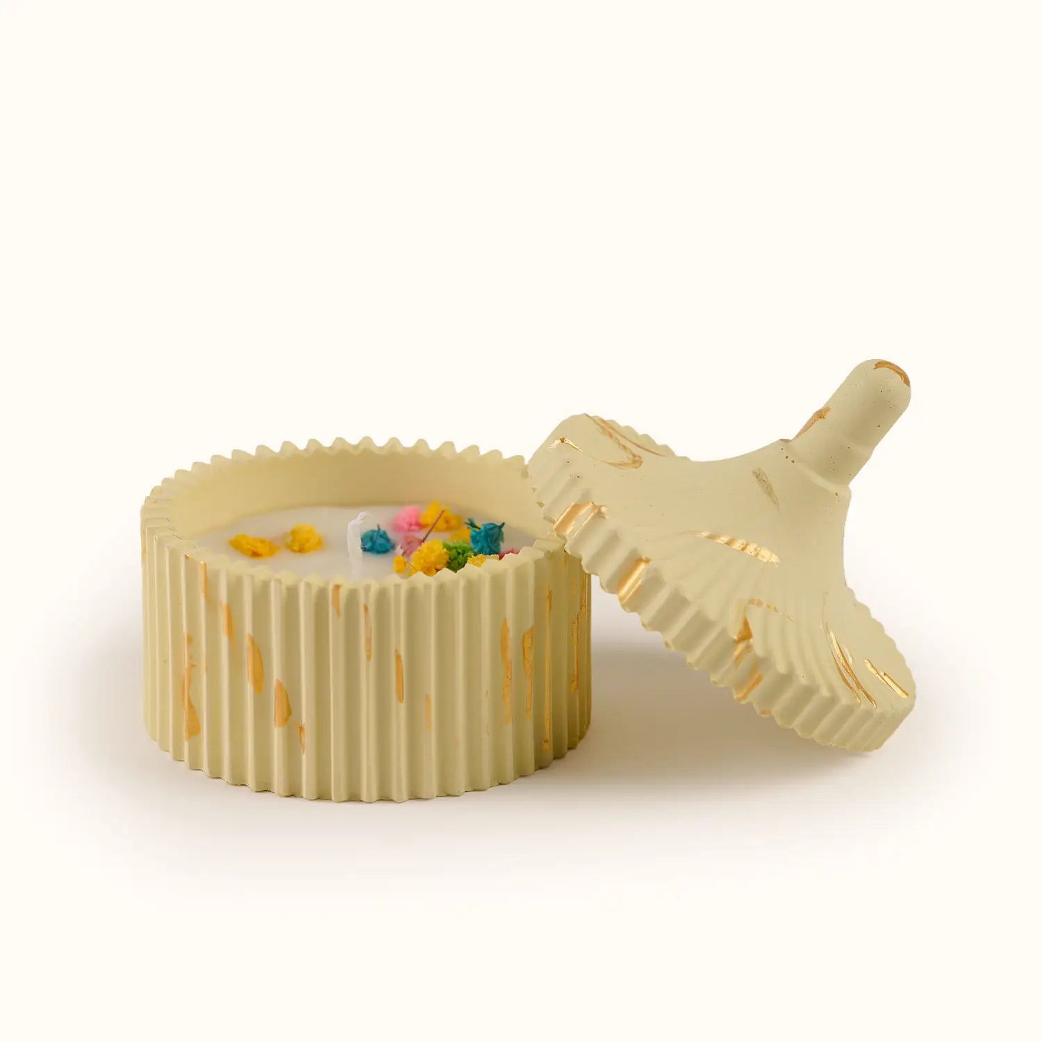 Trinket Jar Scented Candle with Dome Lid (Sunlit Yellow with Strokes of Gold)