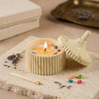 Trinket Jar Scented Candle with Dome Lid (Sunlit Yellow with Strokes of Gold)
