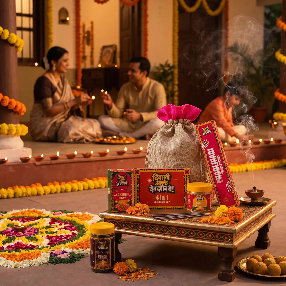 DevDarshan Diwali Pooja Combo with Anaar Dhoop Cones and Pencil Dhoop Sticks