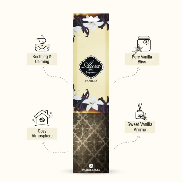 Aura Vanilla Incense Sticks Sleeve Pack (25 Sticks) - Image 2